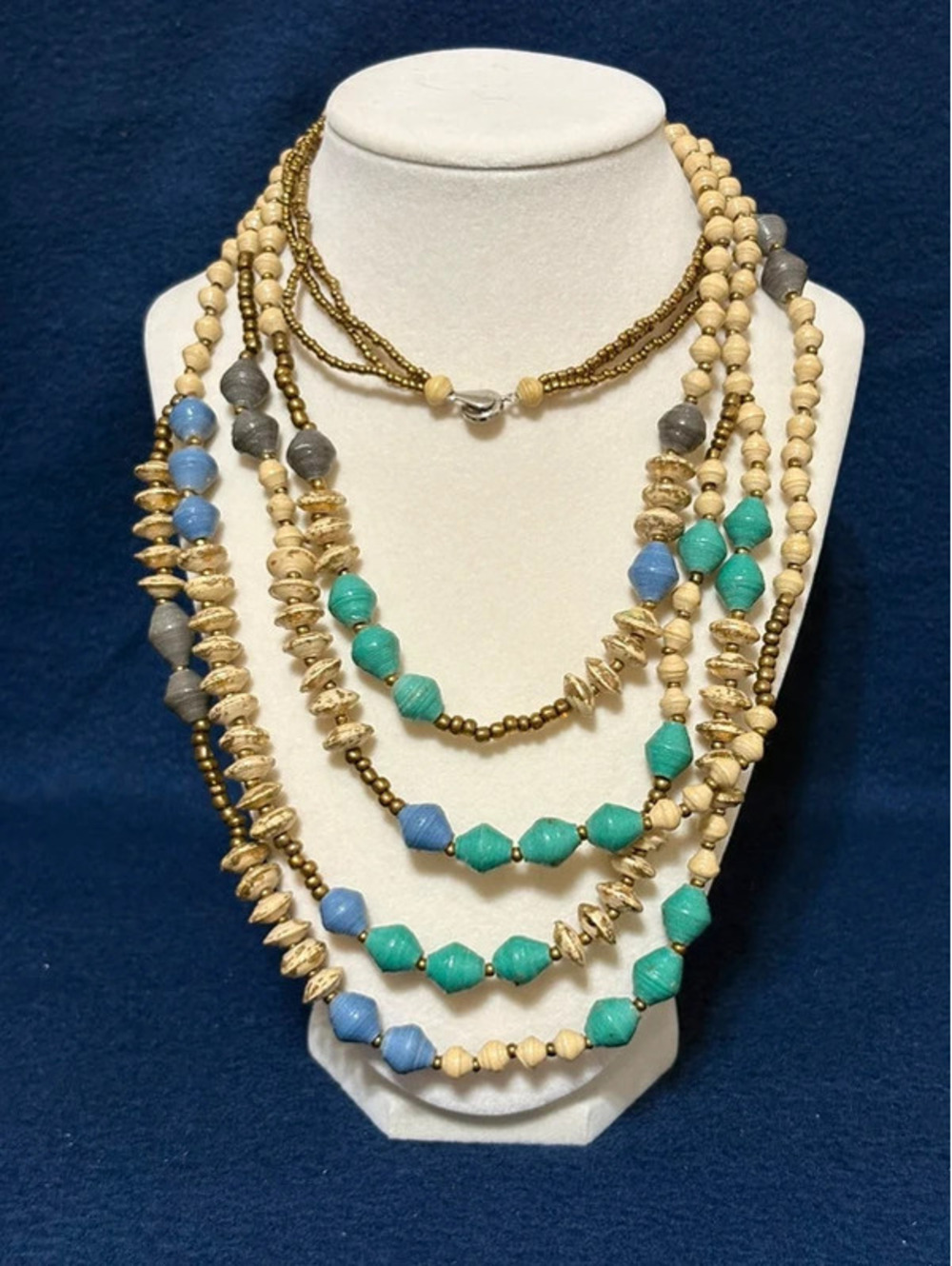 Multi stranded Wood beaded necklace